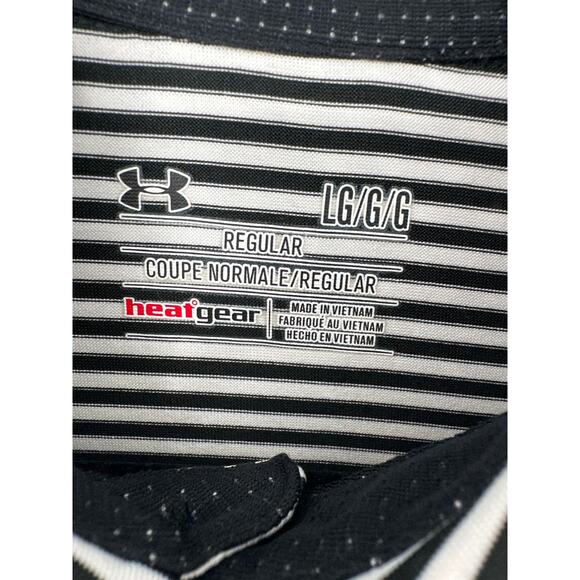 Under Armour Polo Shirt Mens Large Black White Striped Heat Gear Performance - Picture 2 of 6